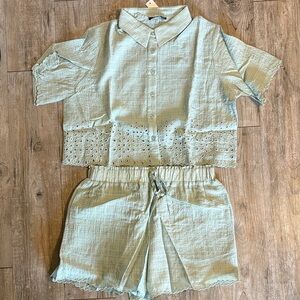 Mint Eyelet Short Set - Women